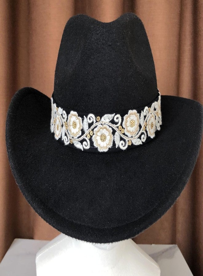 TCOMVEZ Hat Bands for Women Cowboy Hat Band Embroidery Flowers Fedora Western Hat Band - Image 4